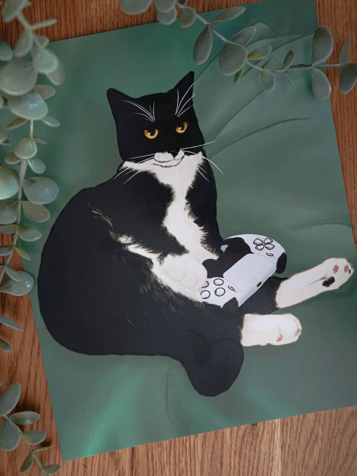 Gamer Boi Print - Cat Playing Game for wholesale by Housecat Creative