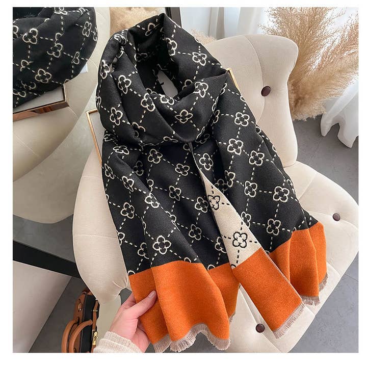 Little Trendy - Wholesale Scarf - Women's - Women's Warm Long Scarf Imitate Cashmere Flower Shawl 0