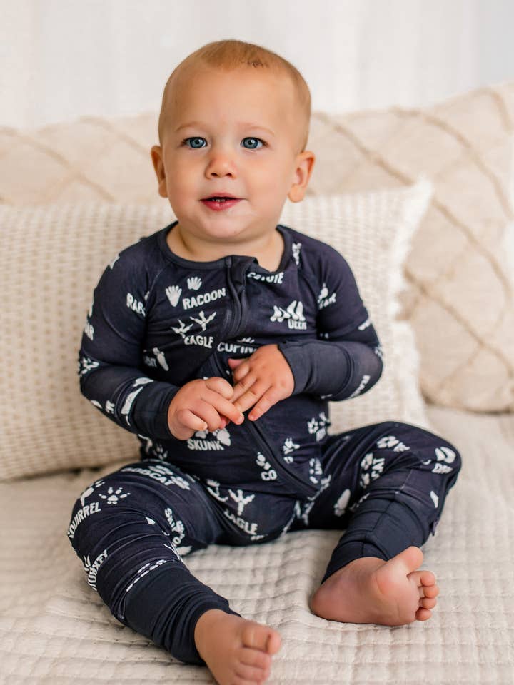 ⚓ Brayden- Maine Wild Animal Tracks Zippy Romper for wholesale by Bailey Baby Co.