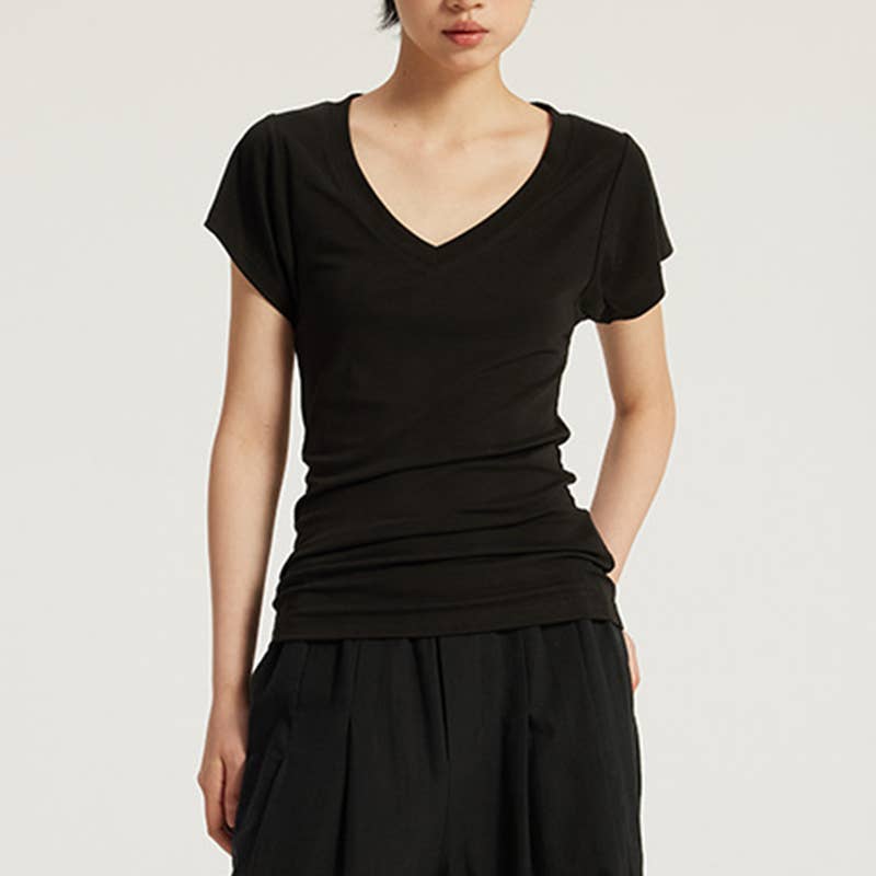 WONDERXFANS - Wholesale T-Shirt - Women's - TENCEL V-NECK DROPPED SHOULDER ANTIBACTERIAL SLIM-FIT T-SHIR3