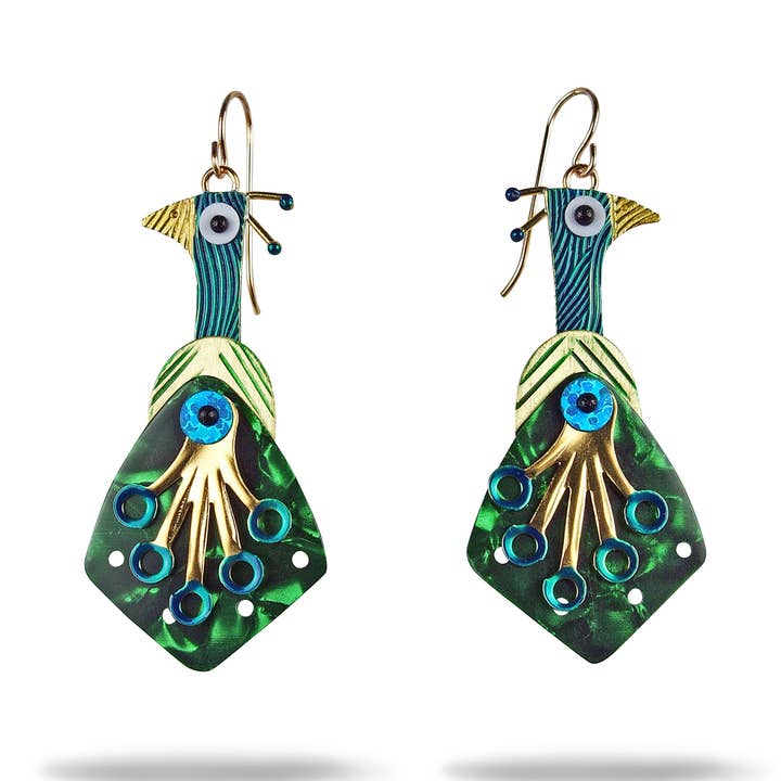 Pfauen-Ohrringe für den Großhandel von Chickenscratch