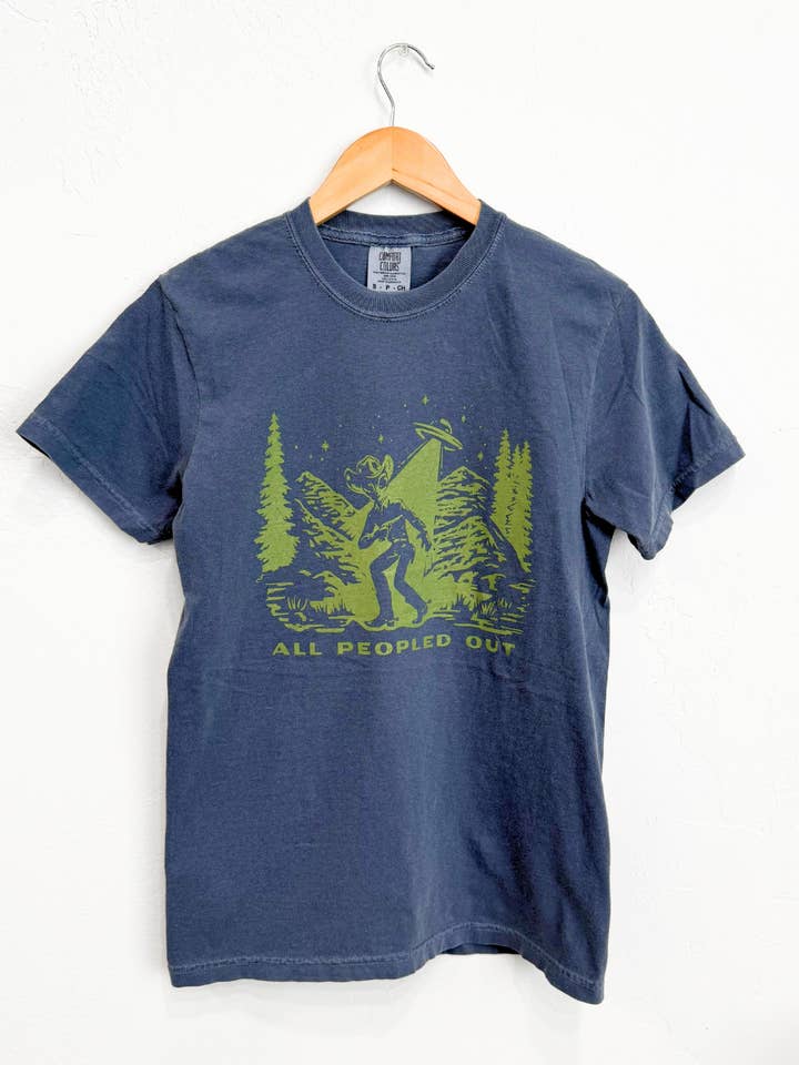 The Montana Scene - Wholesale Screen Printed T-Shirt - Women's - All Peopled Out Unisex Tee - Denim2