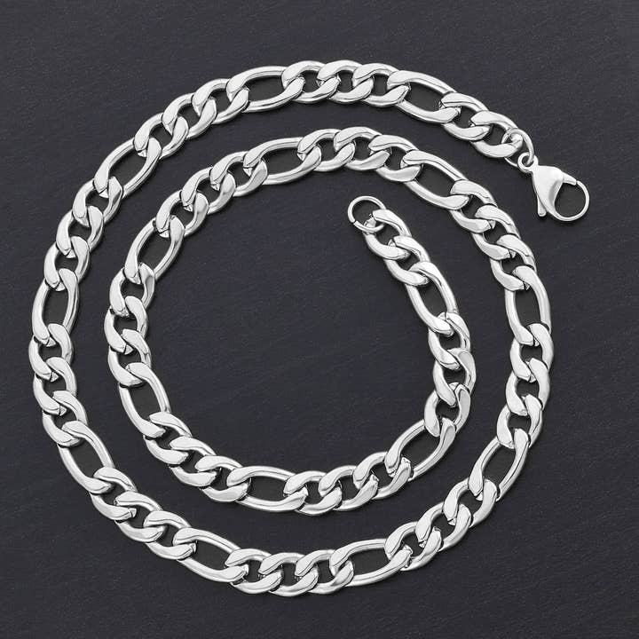 West Coast Jewelry - Wholesale Link & chain necklace - Stainless Steel Figaro Chain Necklace (9mm)2