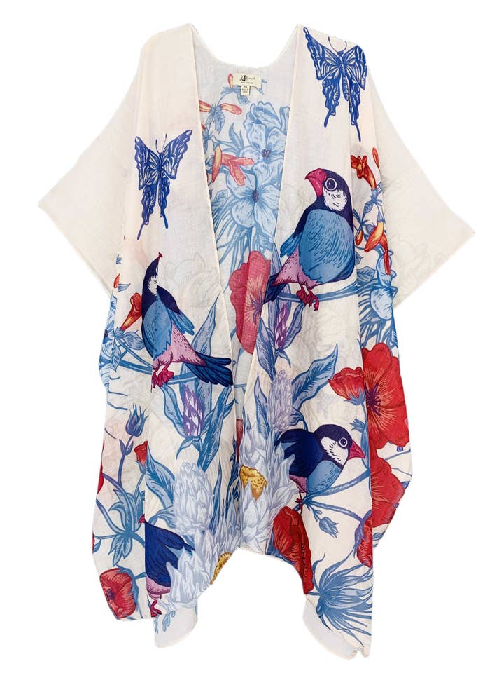 JC062832 Kimono beige-multi-oiseaux avec papillons et fleurs pour la vente par JC Sunny Fashion