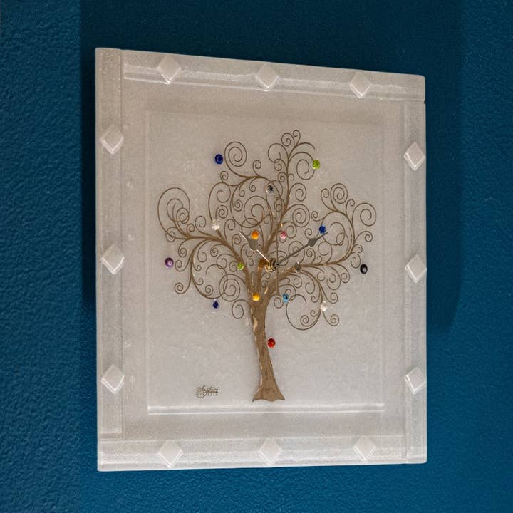 Murano glas firkantet vægur, gaveidé til festfavør, gulddekoration LIVETS TRÆ for engroshandel hos ALBATROS S.R.L.