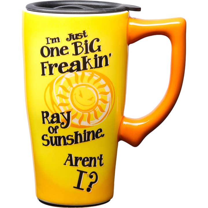 Big Ray Of Sunshine Travel Mug for wholesale by Spoontiques, Inc