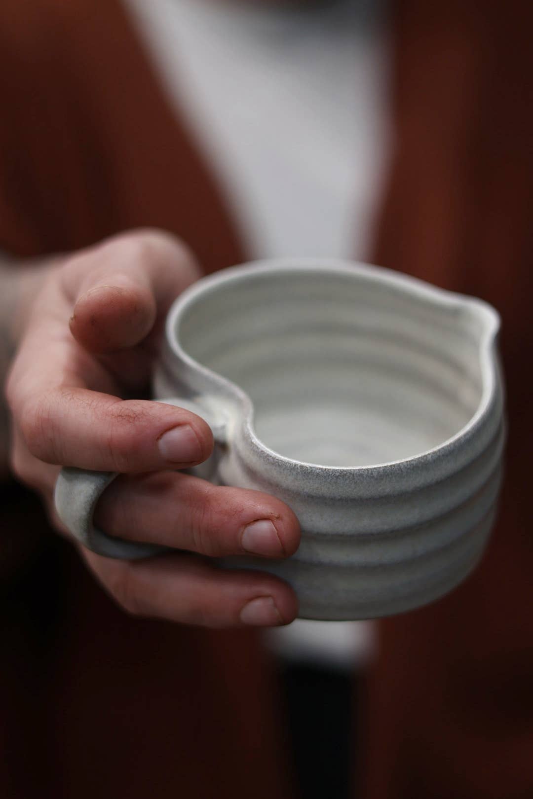 Gravesco Pottery - Wholesale Drinking Glass/Cup - Handmade Heart-Shaped Latte Mug in Cream7