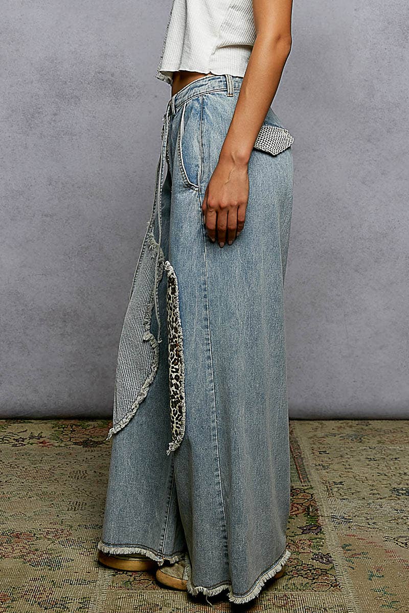 Pol Clothing - Wholesale Pants - Women's - Contrast floral twill front snap-button pants17