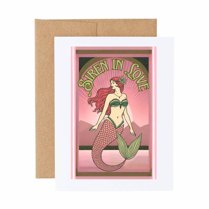 Love Siren Valentine Mermaid Notecard for wholesale by Cryptic Paper Co.