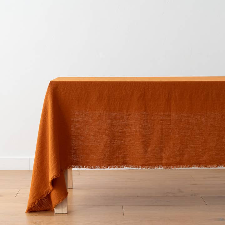 LinenMe - Vente Nappes - Nappe en lin Cinnamon Terra Fringe5