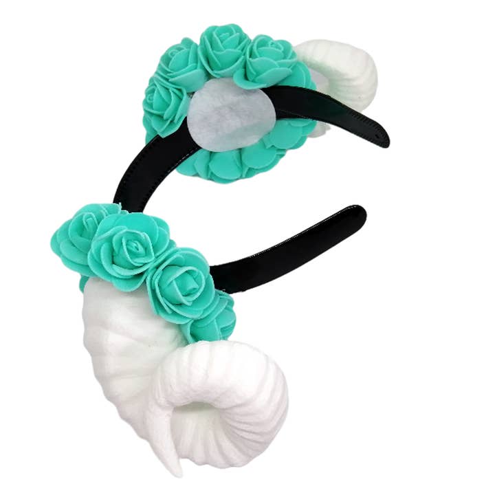 Yumiland - Wholesale Costume - Women's - White Ram horns with teal flowers3
