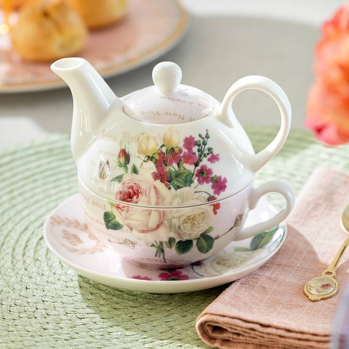 Liz's Rose Garden Fine Porcelain Tea For One Set for wholesale by Grace Teaware