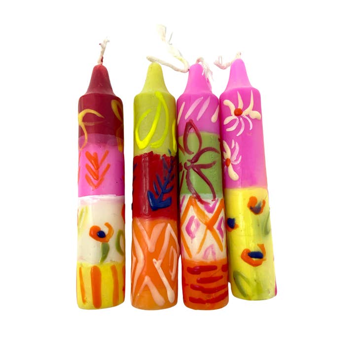 Averfelt - Wholesale Tapered candle/candlestick - Hand-Painted Colorful Kantha Shabbat Taper Candle Set/42