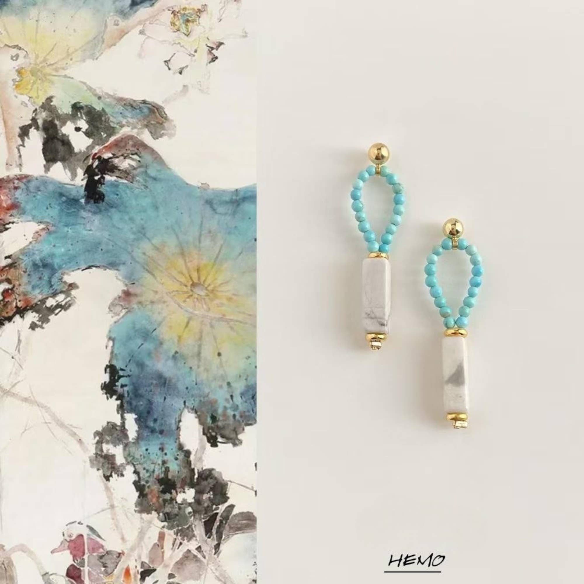 Otterware - Vente Boucles d'oreilles pendantes - Boucles d'oreilles créoles en perles de semence : goutte en howlite, tige en argent sterling0