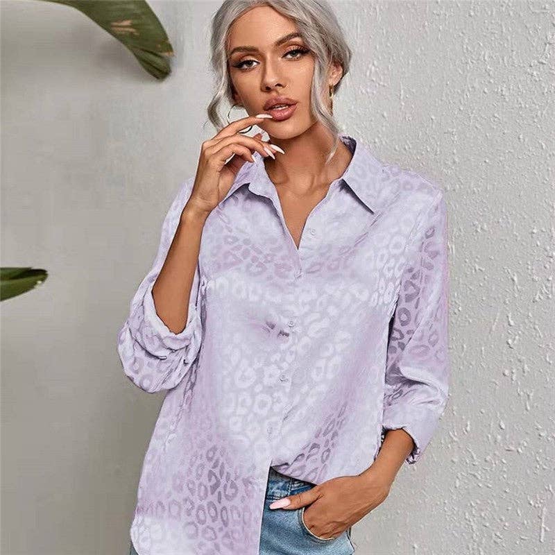 UZ Wholesale Store – wholesale Tröja med knappar – Dam – Leopardmönstrad knäppskjorta med krage11