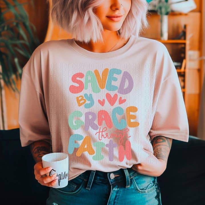 Reddet af nåde gennem tro DTF-overførsel for engroshandel hos K and M Designs