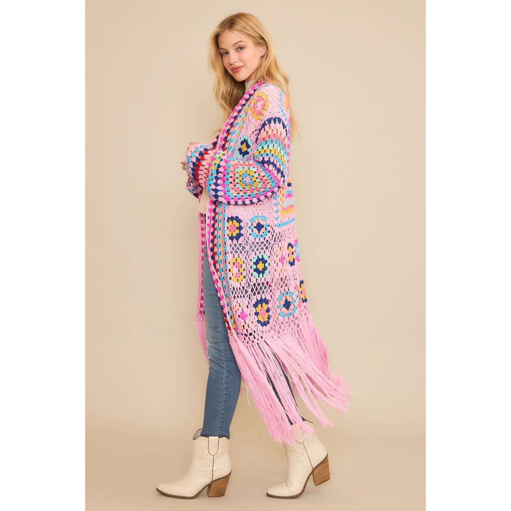 Sweet Generis - Wholesale Cardigan - Women's - COLORFUL CROCHET FRINGE CARDIGAN DUSTER5