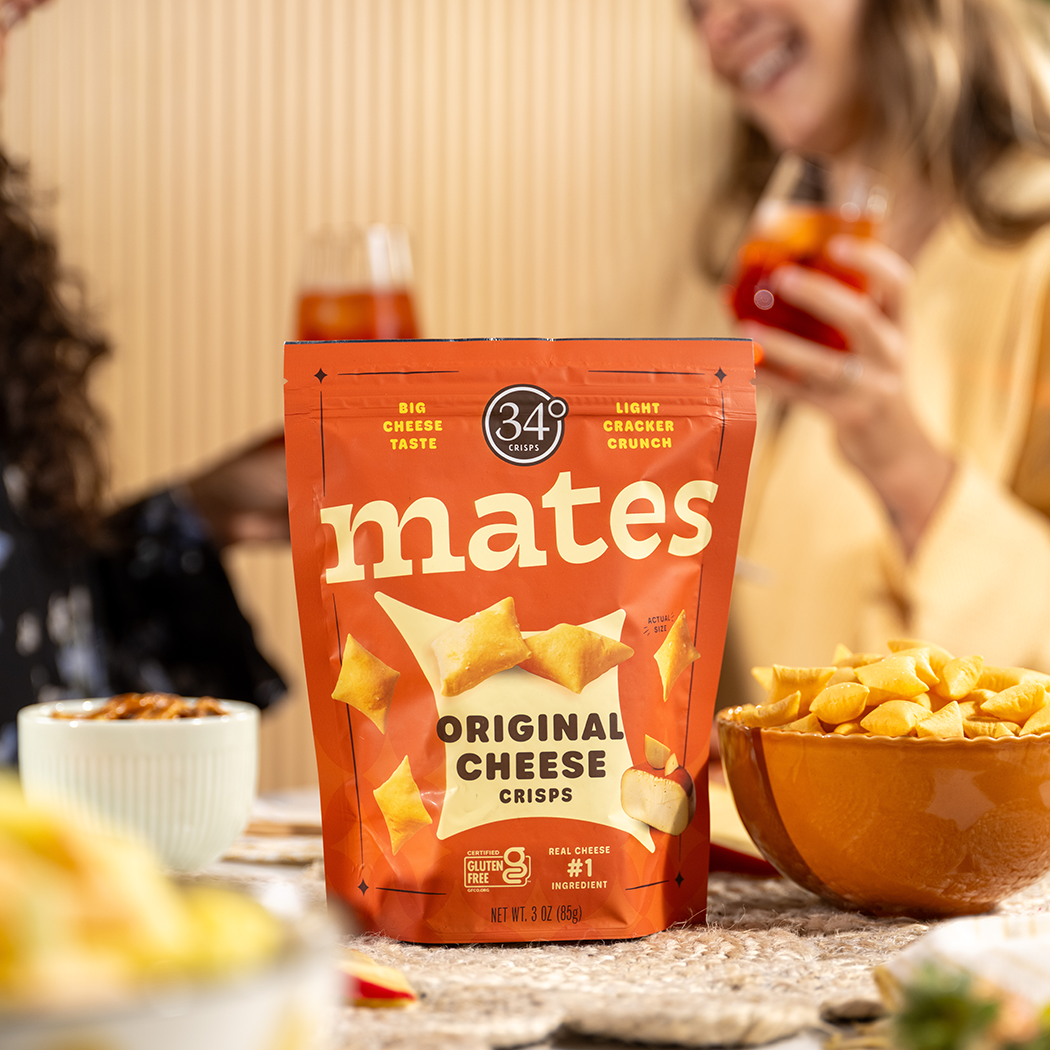 34 Degrees - Wholesale Crackers - Gluten Free Original Mates Cheese Crisps- 12CT8