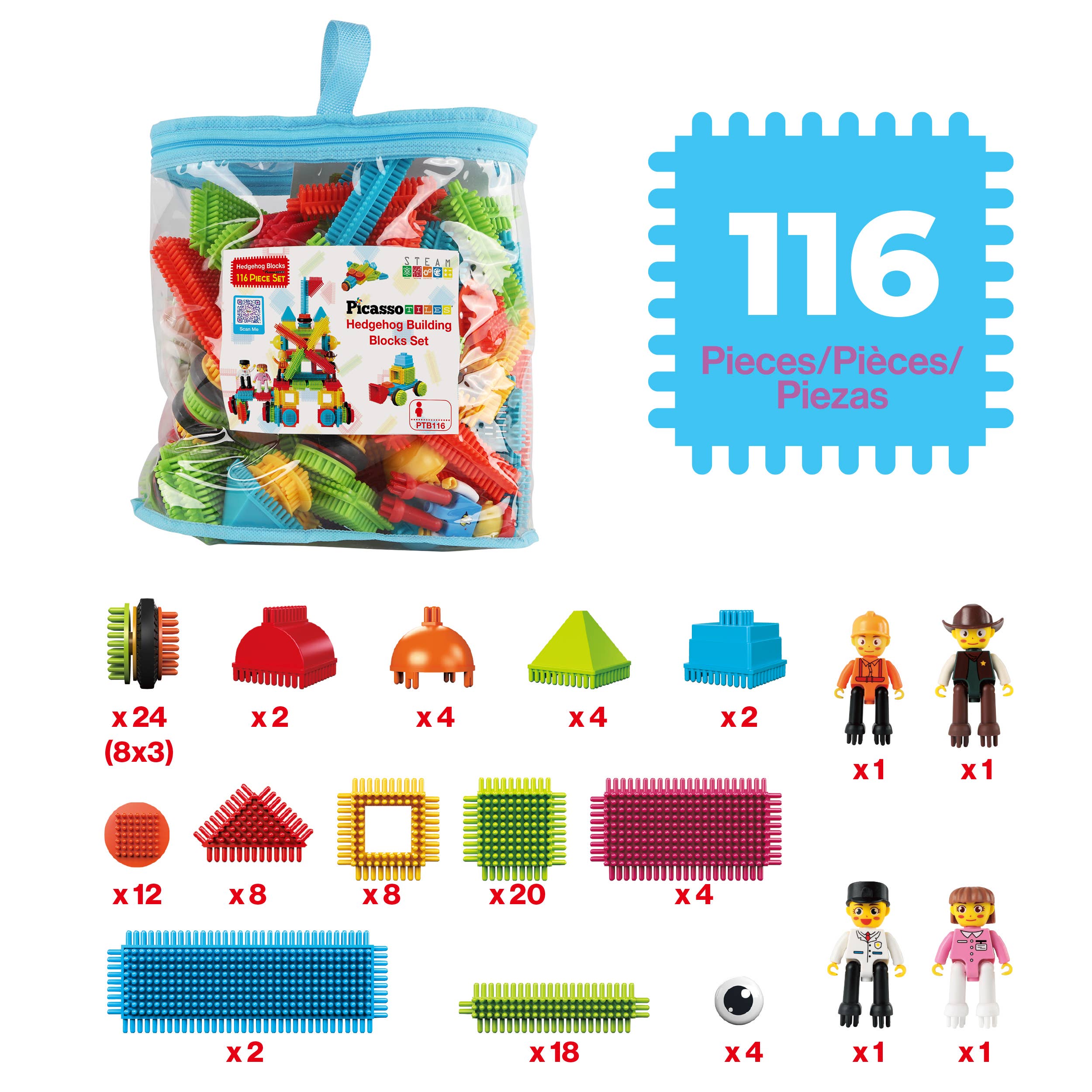 PicassoTiles - Vente Jeu construction – enfant - Set de 116 blocs de construction hérisson PicassoTiles2