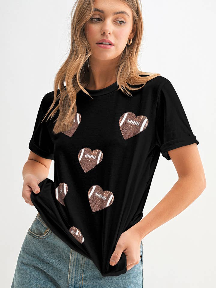 Rugby Football Sequin Heart Graphic T Shirt | S-3XL for wholesale by Aapparella