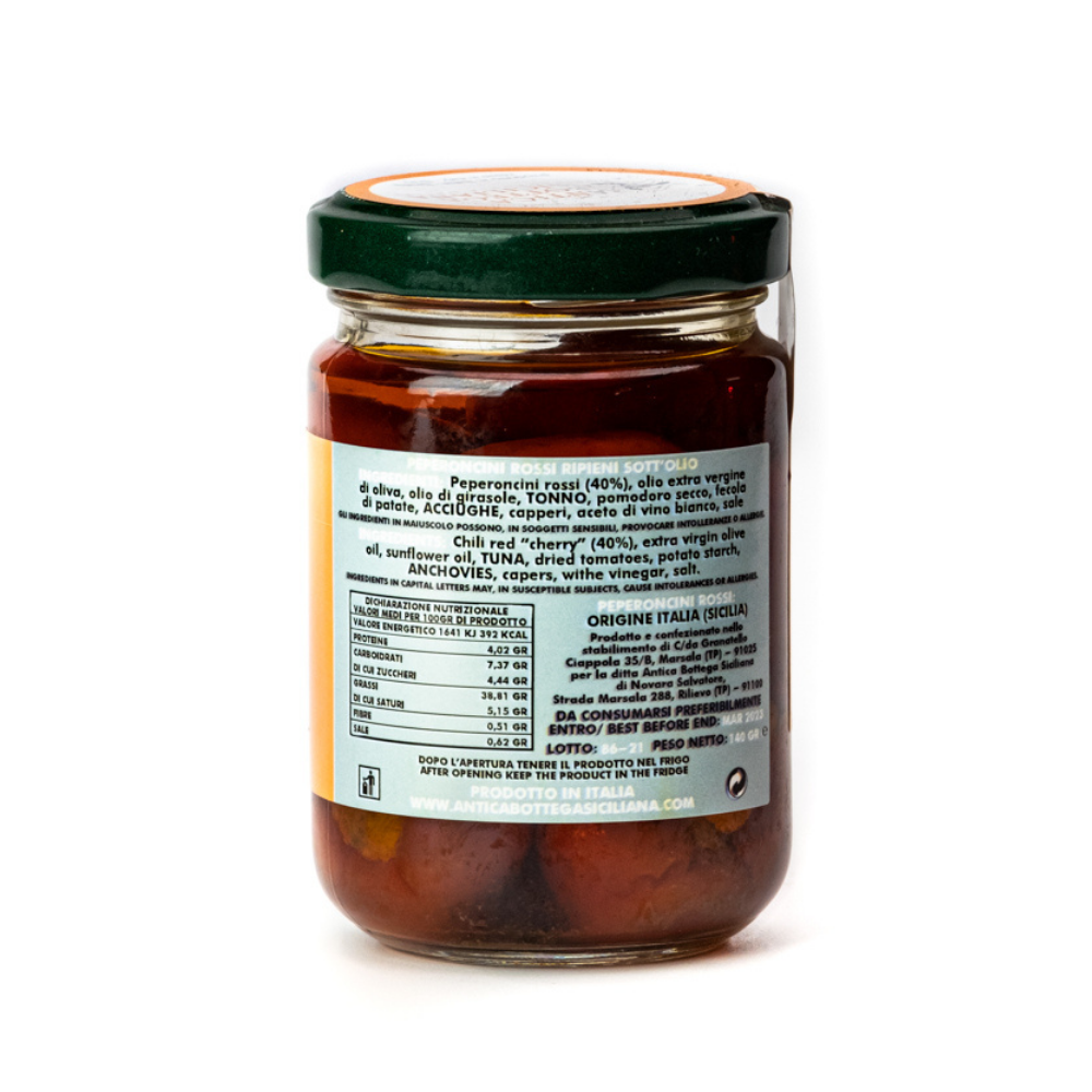 Antica Bottega Siciliana - Wholesale Pickled Vegetables - Stuffed Red Peppers with Tuna, Anchovies and Capers - 140g1