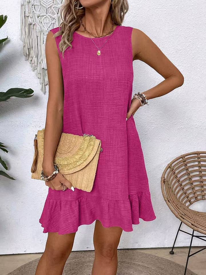 Lily Clothing - Wholesale Dress - Women's - Casual tank solid color dress with lace ruffles7
