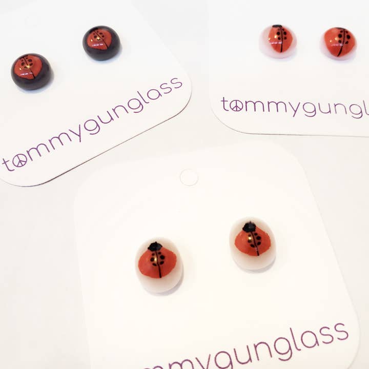Lady Bug Glass Stud Earrings for wholesale by TommyGunGlass