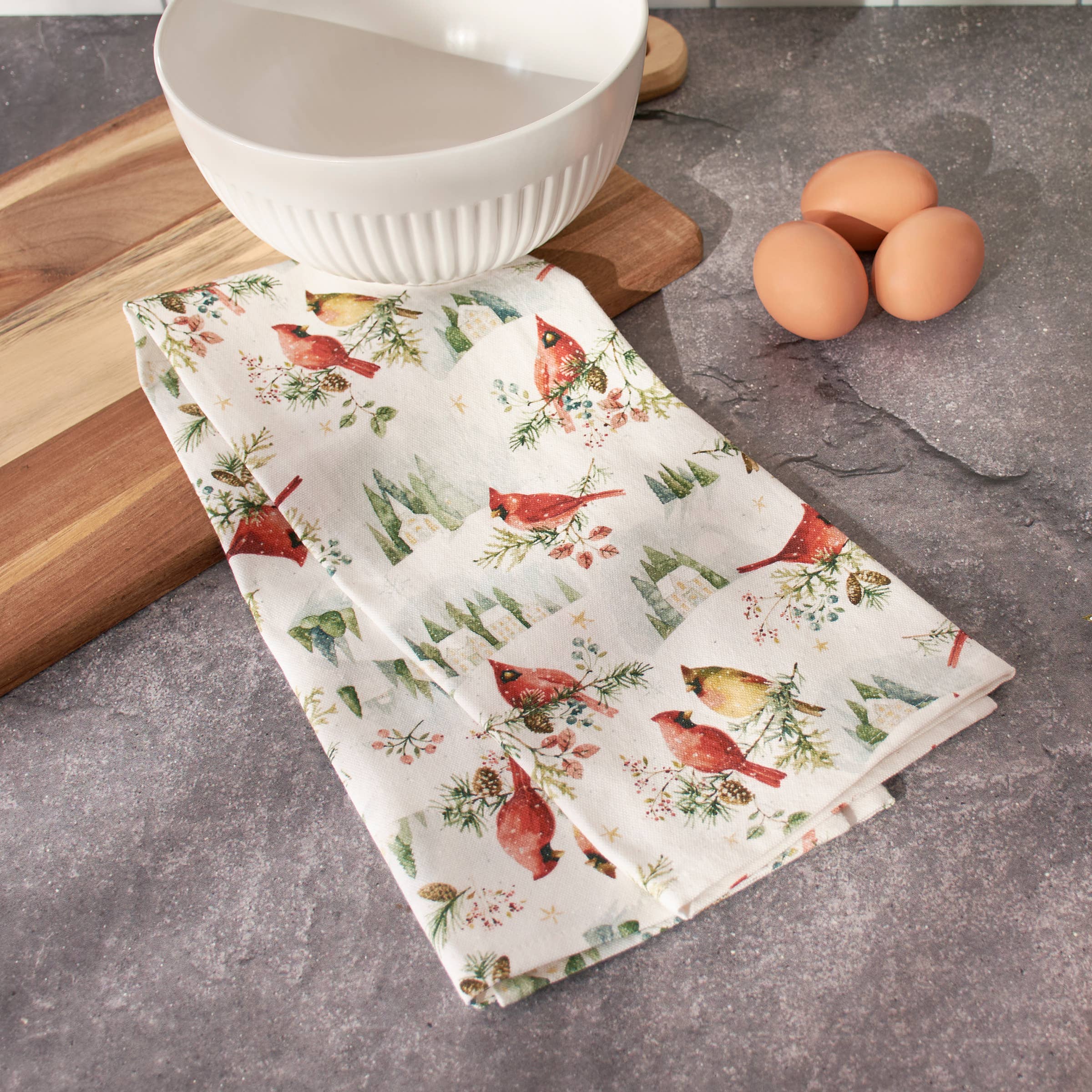 Primitives by Kathy - Wholesale Tea Towel - Winter Cardinals Kitchen Towel3