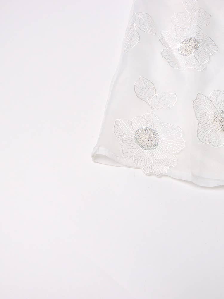 Productseeker - Vente Chemise à col boutonné – femme - Chemise en organza de luxe ST003 avec détails floraux en sequins 3D6