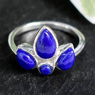 Anel de lápis-lazúli aglomerado de flor-de-lis Lola por atacado de Kali Ma Designs - Sterling Silver Jewellery