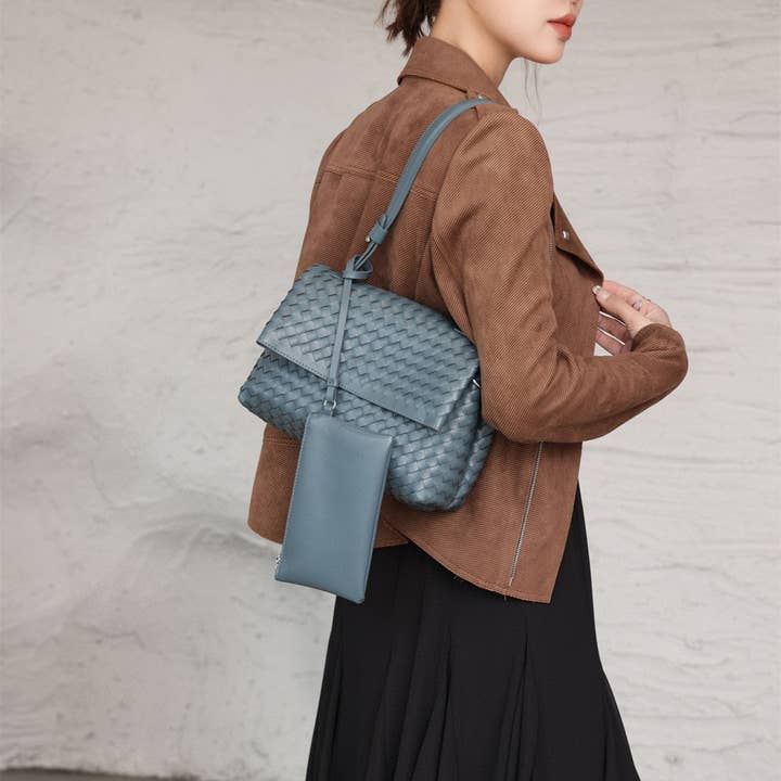 Sook Stainable - Wholesale Crossbody Bag - Women's - Genuine Leather Woven Envelope Shoulder Crossbody Bag