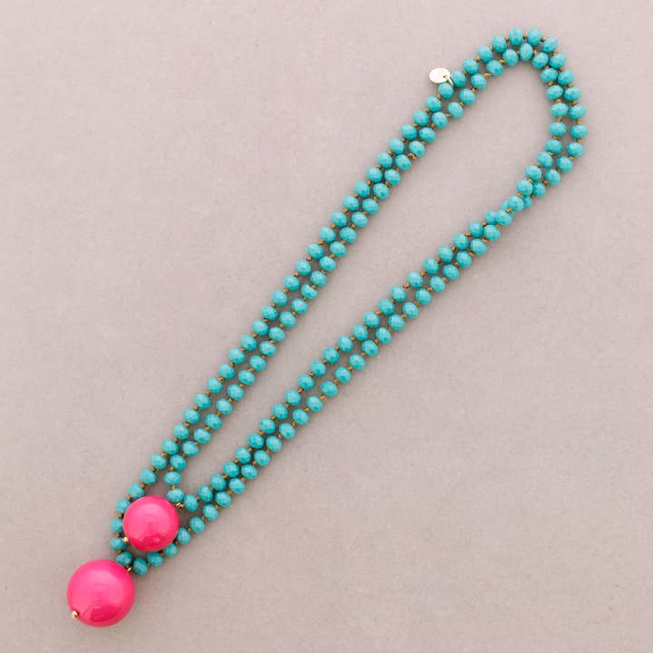 La Cuerda De Sol - Wholesale Snap Jewelry - Long Necklace with Faceted Beads and Double Ball Pendants