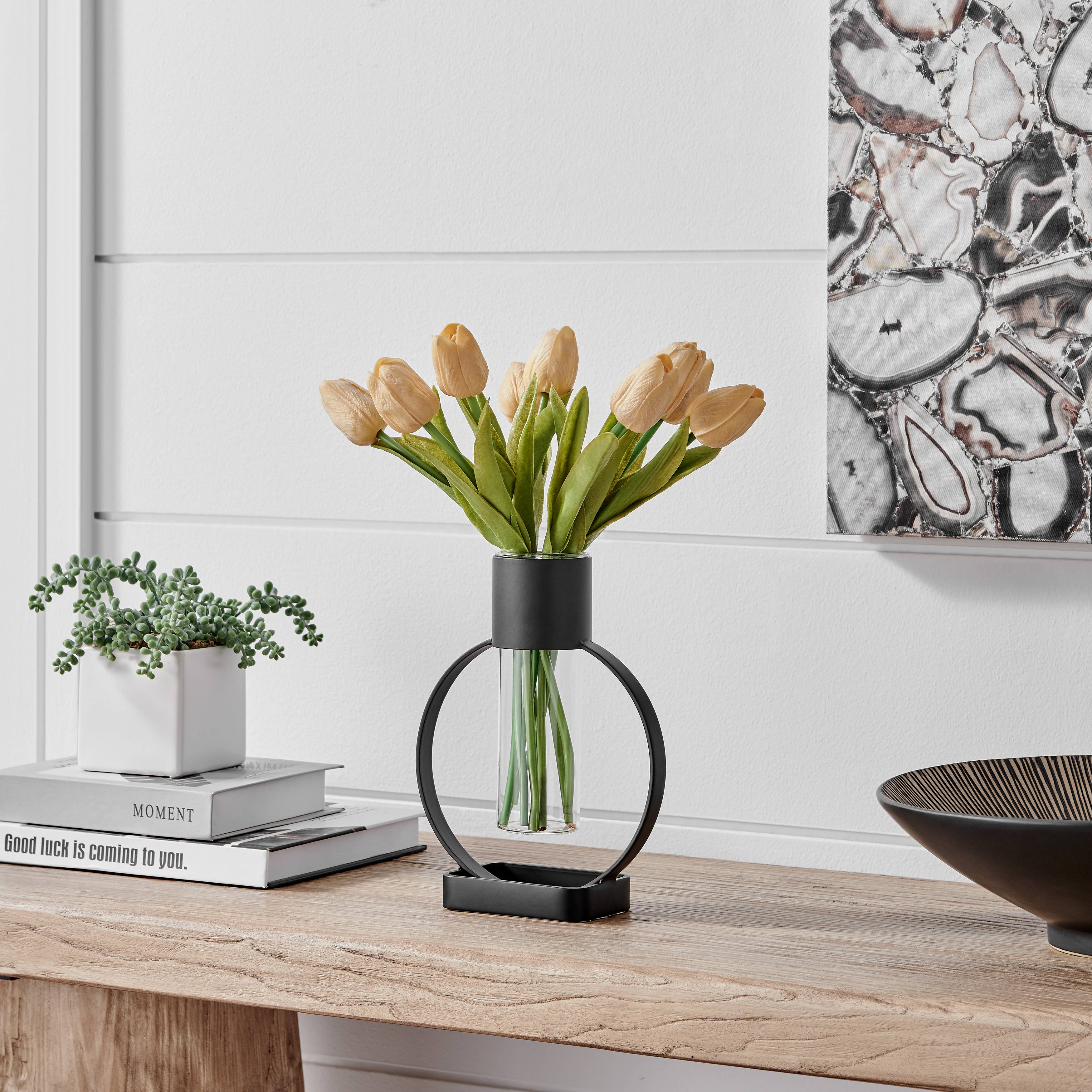 Danya B - Wholesale Vase - Jacob Modern Black Open Circle Clear Glass Tabletop Vase4