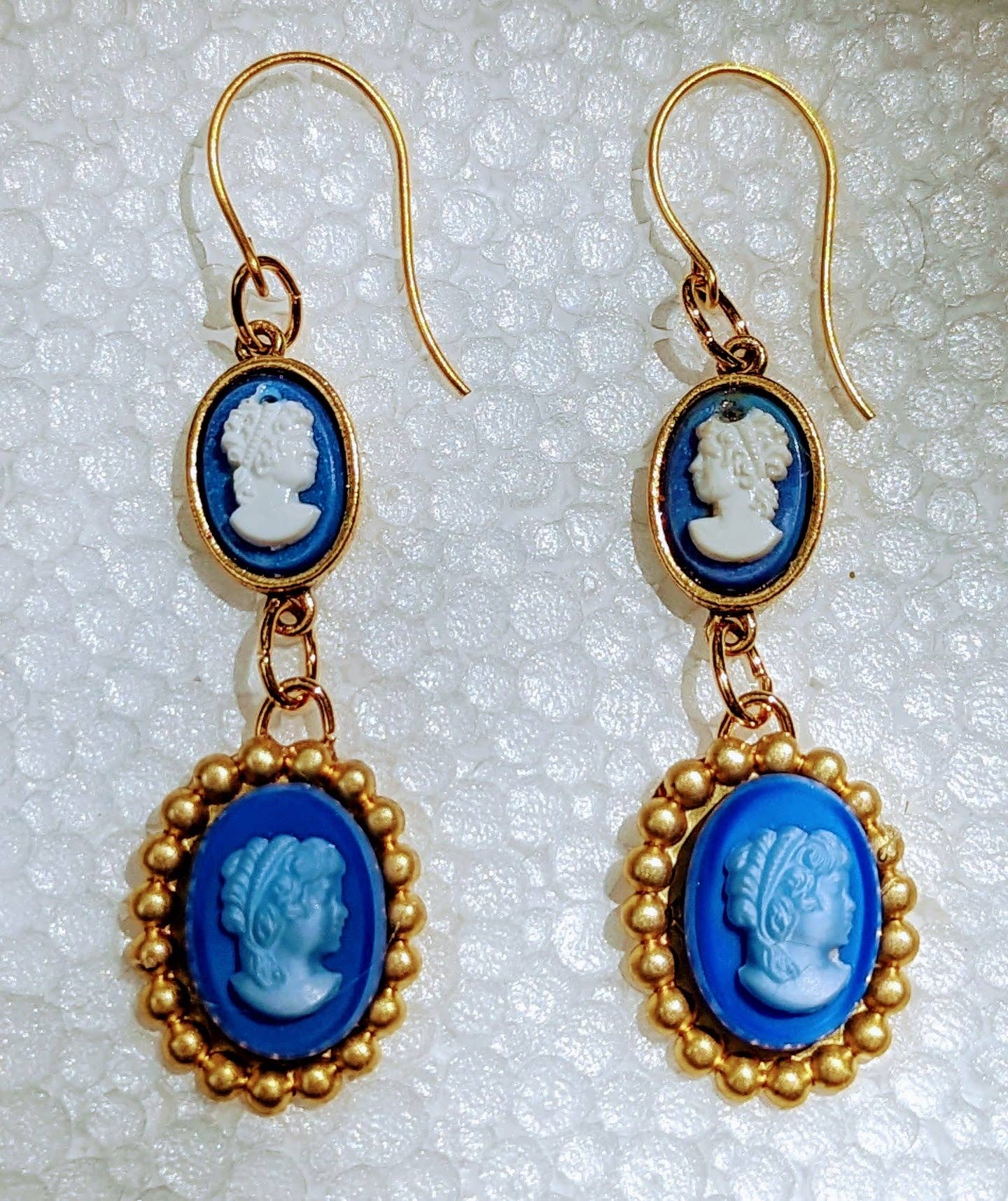 Gay Isber Designs - Wholesale Dangle Earrings - Blue Small Cameos Inset Earrings from Sisters Collection2