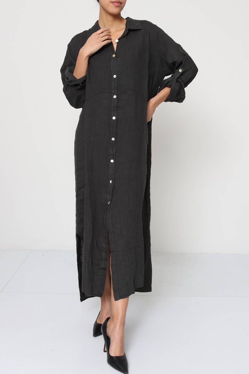LÉA & LUC - Wholesale Dress - Women's - Long shirt dresses in 100% Linen REF. 148419