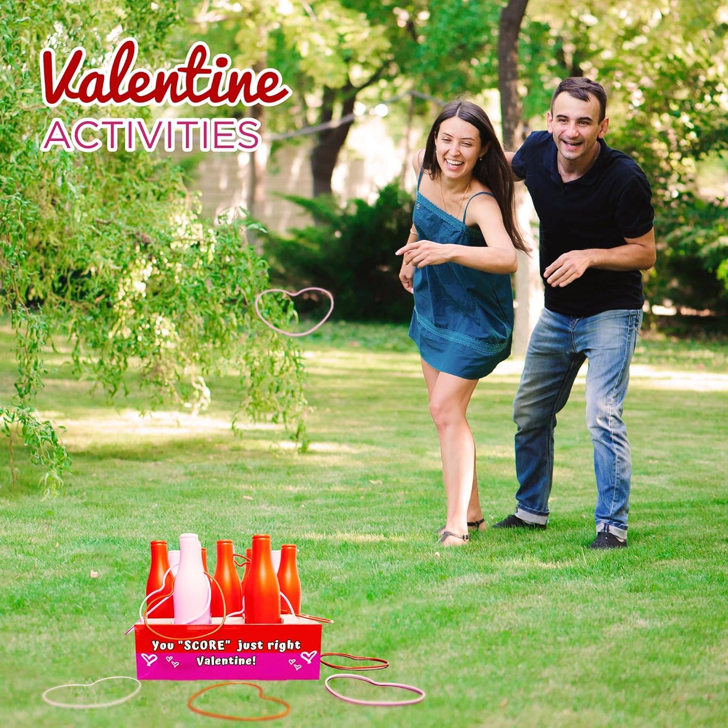 4E's Novelty - Vente Cadeaux pour invités - Jeu de lancer d'anneaux sur bouteilles de la Saint-Valentin - Activité pour enfants et jeu de jardin6