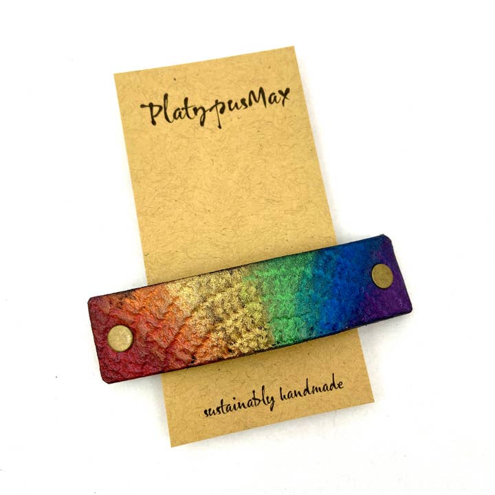 PlatypusMax - Wholesale Barrette - Women's - Rainbow Pride Textured Leather Hair Barrette