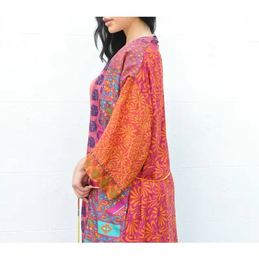 Guru - Wholesale Kimono - Women's - Hillside Mixed Kimono with lining - Upcycled Sari3