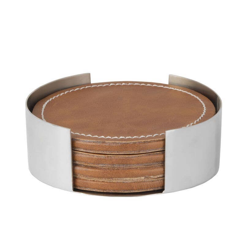 Lifetime Brands Silverwarehouse - Vente Sous-verre - Ensemble de sous-verres cousus en cuir0