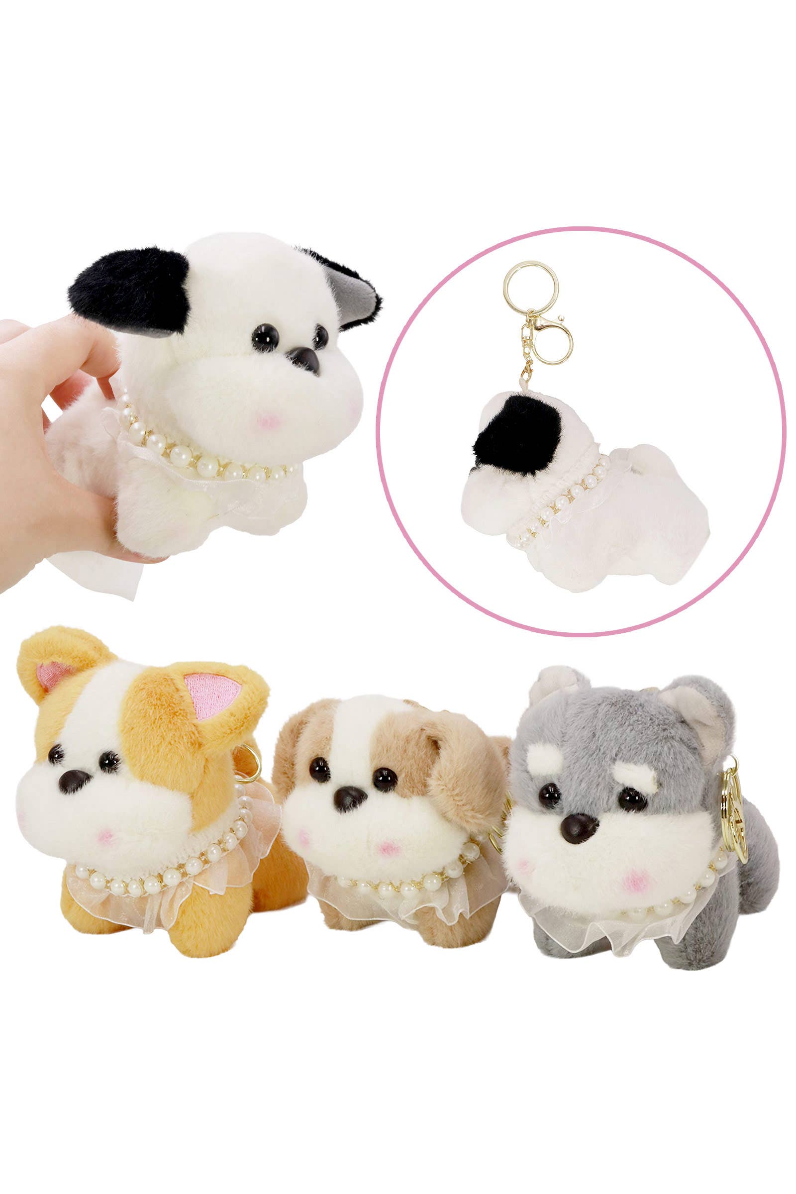 ASSORTED Posh Cute Puppy Dog Fuzzy Stuffed Key Chain for wholesale on Faire0