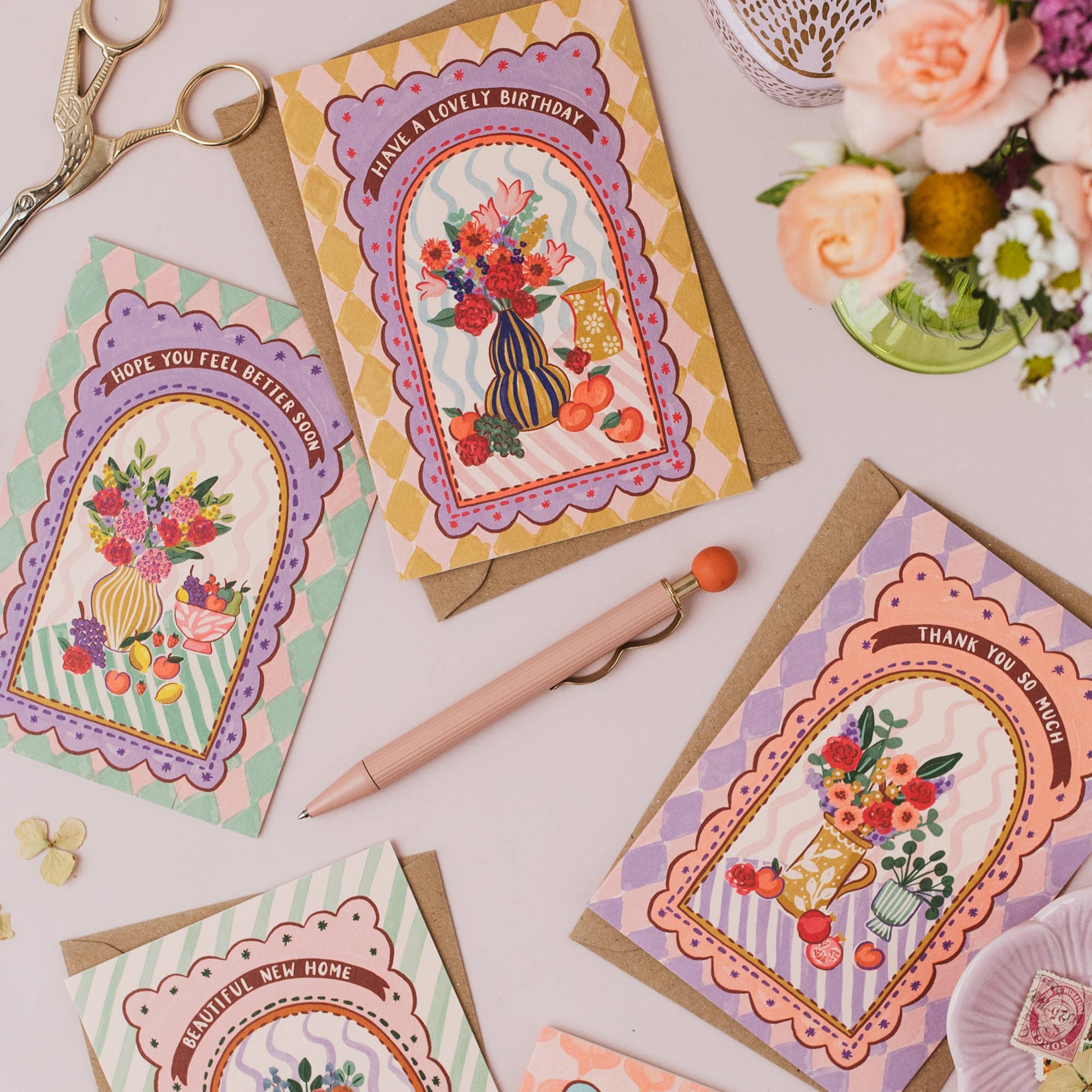 Jessie Maeve Studio - Wholesale Birthday Card - Lovely Birthday Card - Maximalist Fruit & Flowers Still Life3