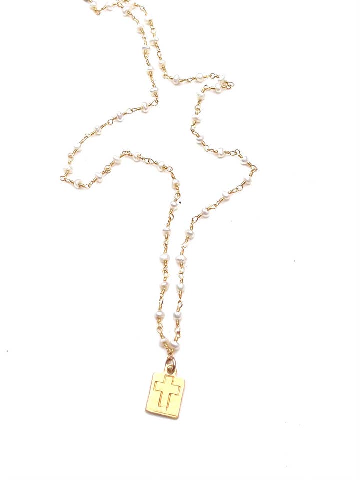 Colar Mini Cruz de Pérolas por atacado de LJ Sonder