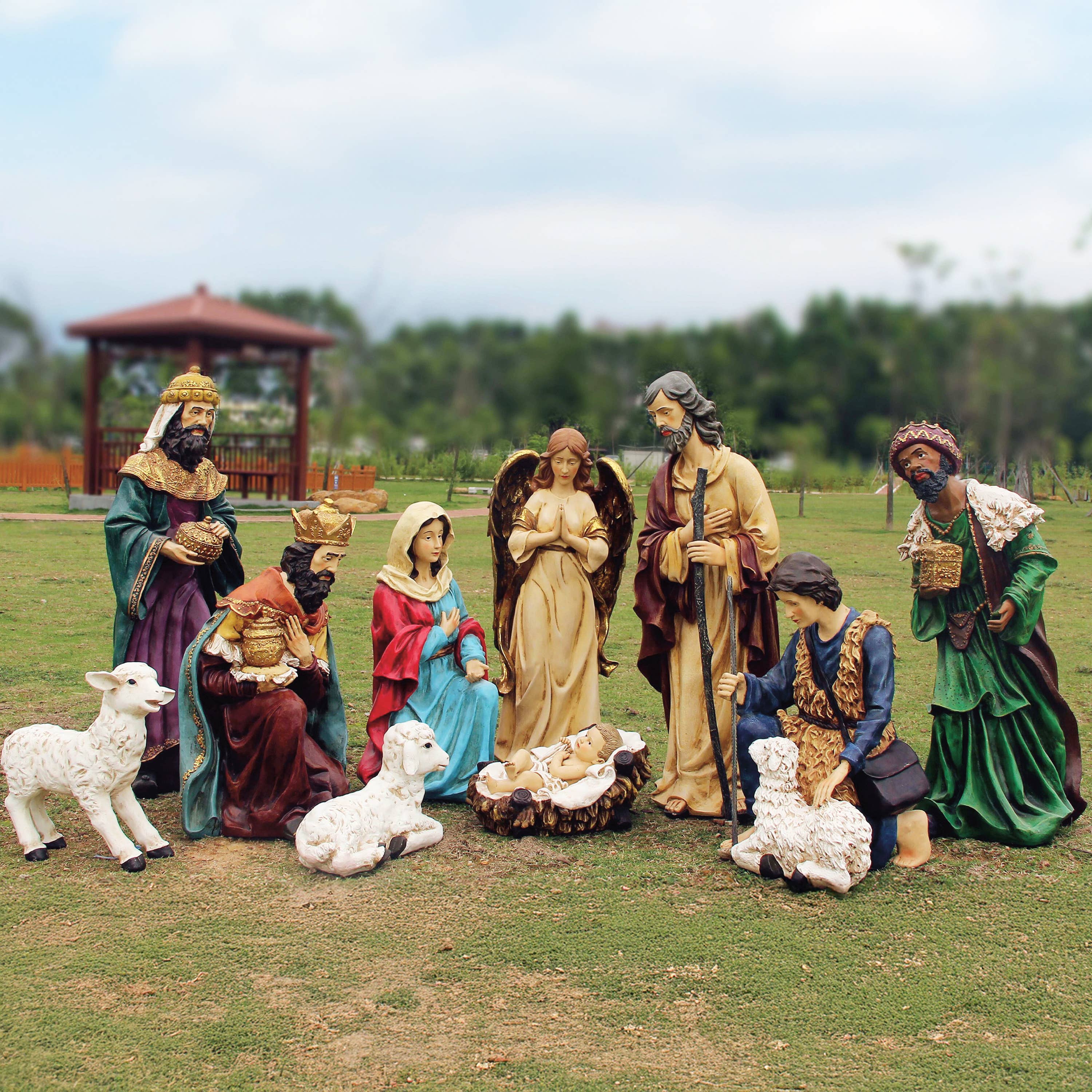 Santa’s Workshop Inc. - Wholesale Nativity Scene Decor - 12 Piece Outdoor Nativity Set with Solid Wood Creche46