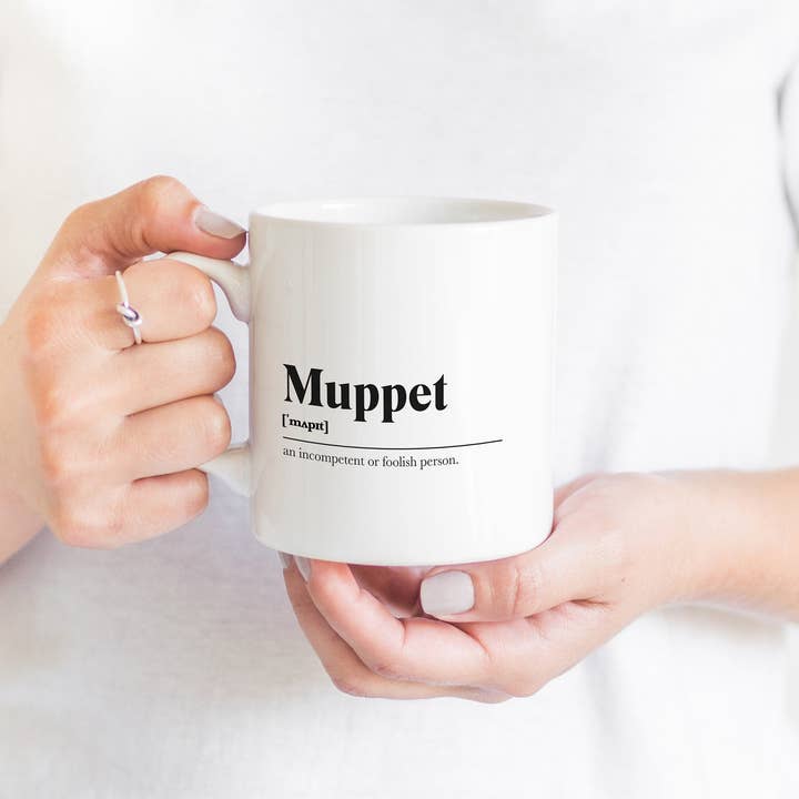 Kalloway Design - Wholesale Coffee Mug - Muppet Greeting Scots Saying Mug Housewarming Gift Living Minimalist Monochrome Typography Funny Scandi Scotland Slang Definition Scottish