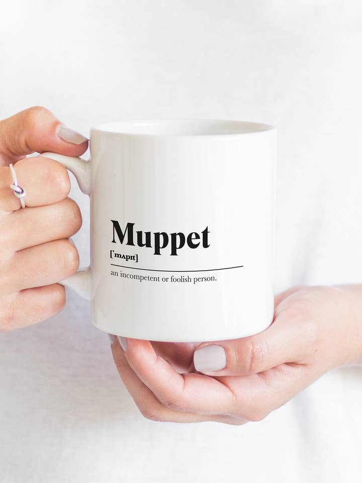 Muppet Greeting Scots Saying Mug Housewarming Gift Living Minimalist Monochrome Typography Funny Scandi Scotland Slang Definition Scottish for wholesale by Kalloway Design