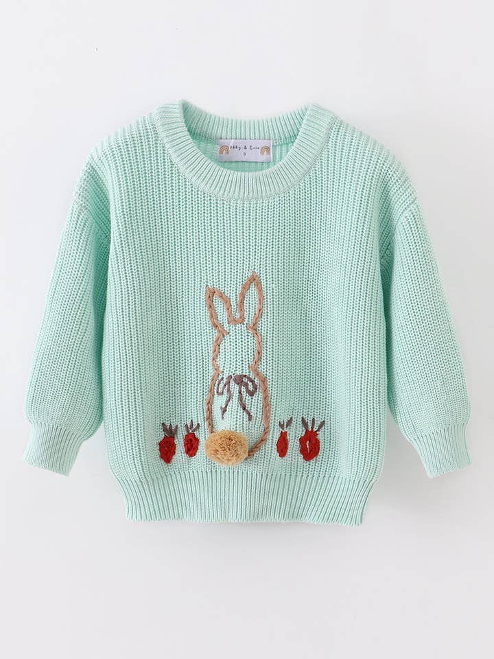 Jersey azul con bordado a mano de conejito. para venta al por mayor de Aspen Rain Boutique