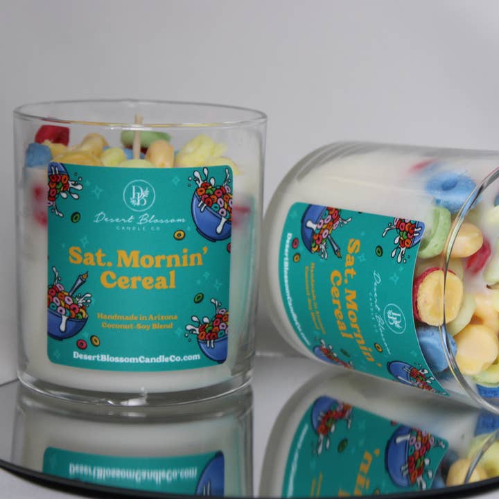 Saturday Morning Cereal Fruity Loops Cereal Scented Candle for wholesale by Desert Blossom Candle Company