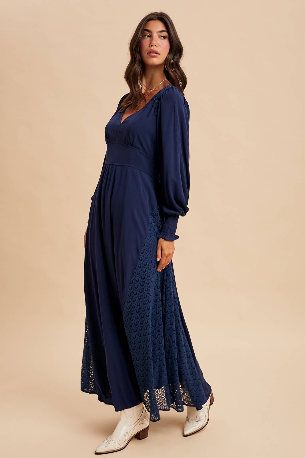 In Loom - Wholesale Dress - Women's - LACE PANEL V NECK MAXI DRESS9