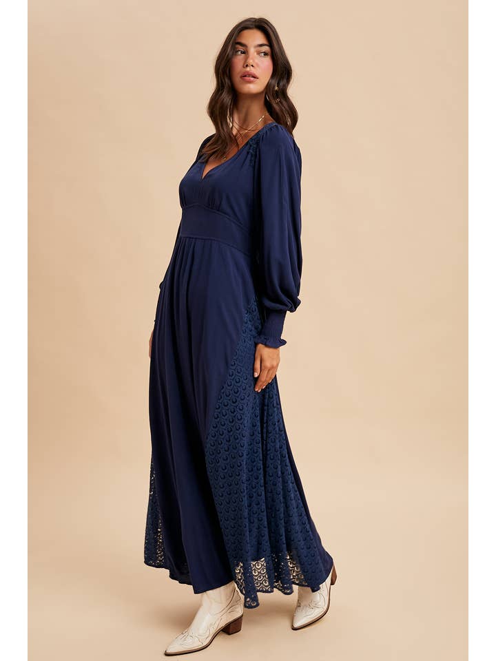 In Loom - Wholesale Dress - Women's - LACE PANEL V NECK MAXI DRESS9