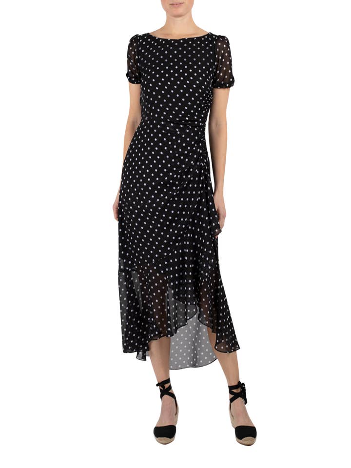 Robe froncée en mousseline à pois pour la vente par Julia Jordan